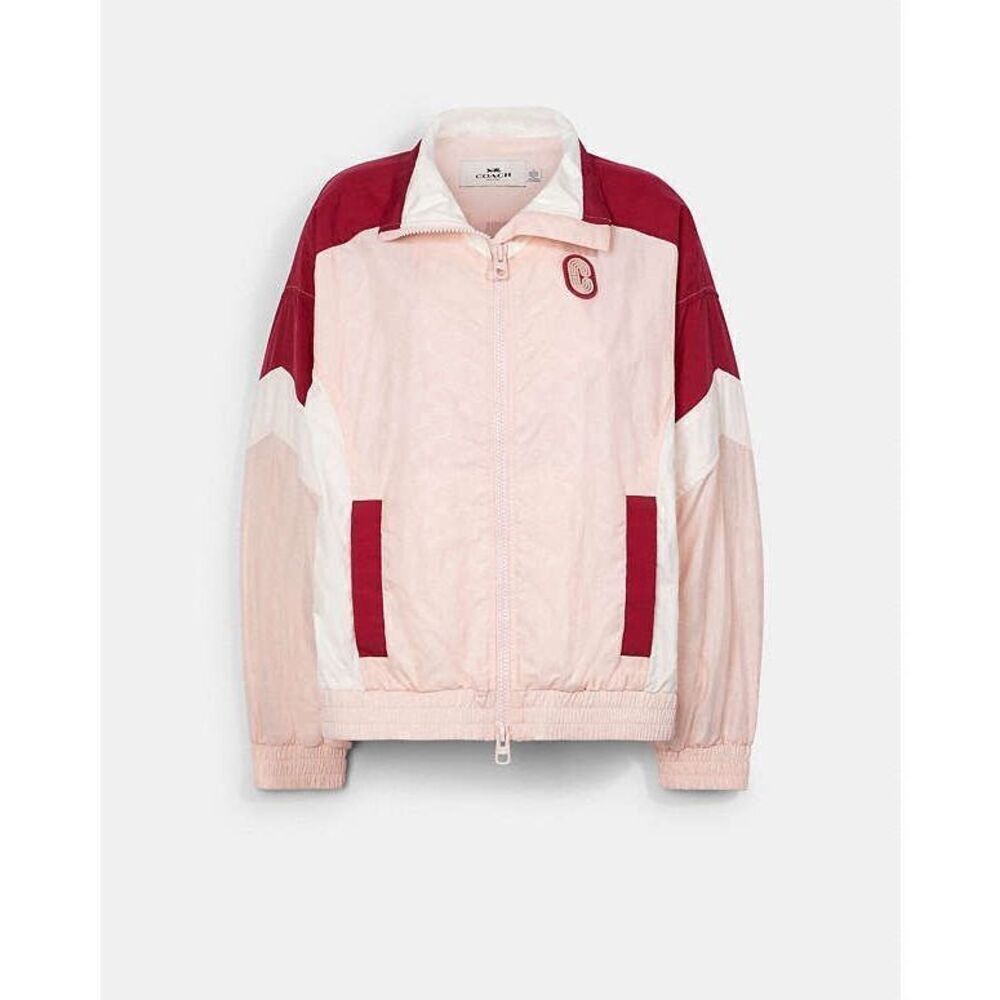 Coach Pink Logo Colorblock Signature Varsity Sport Track Rain Jacket Size L